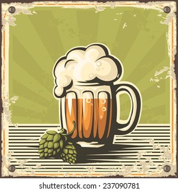 Retro illustration of beer free label, beer poster, vector illustration on green background