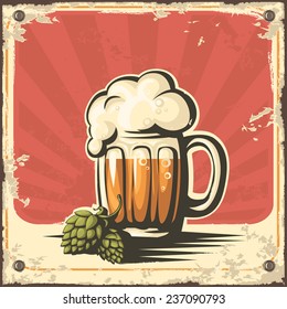 Retro illustration of beer free label, beer poster, vector illustration on red background