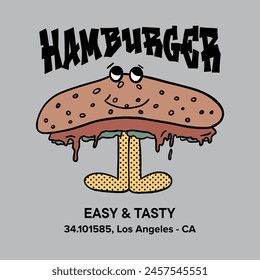 retro illustration of burger character design