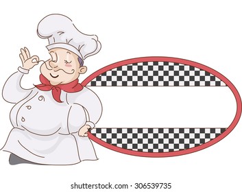 Retro Illustration of a Chef Playing with His Moustache against Blank Sign