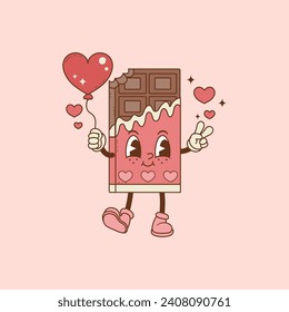 retro illustration of chocolate bar with hearts for lovers 