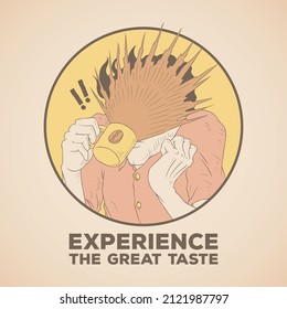 Retro illustration of coffee spilled on the face