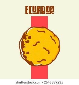 Ilustração retrô do bolão equatoriano de verde com queijo e texto do Equador