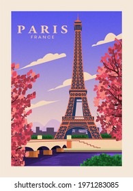 Retro illustration of eiffel tower in flat design style