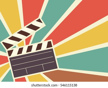 Retro Illustration Featuring a Clapperboard Framed by a Colorful Burst of Light