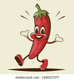 retro illustration of a funny cartoon chili