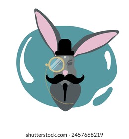 Retro illustration of Hares in a hat with mustache and monocle vector image