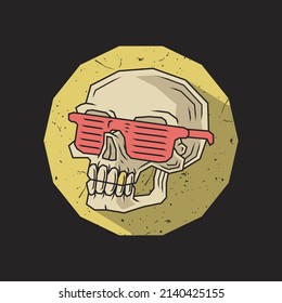 Retro illustration of hipster skull head wearing a glasses