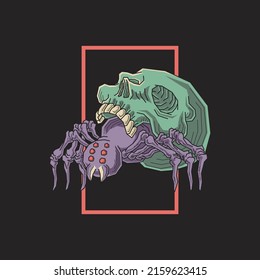 Retro illustration of human skull shell spider