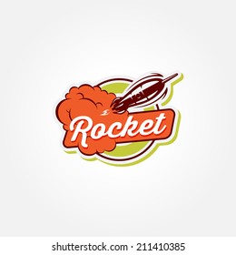 Retro Illustration Of Impetuous Rocket, Communicate Metaphor Of Rapid Business Growth And Development, Idea Of Speed, Success, Fast Delivery. Template For Creating Logo, Badge, Mark, Label.