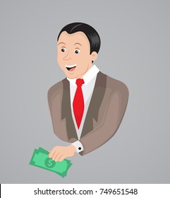 Retro illustration - man with cash. Vector art.