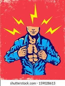 Retro illustration of man and lightning