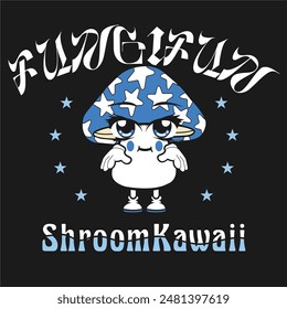 Retro illustration of mushroom t shirt design, vector graphic, typographic poster or tshirts street wear and Urban style