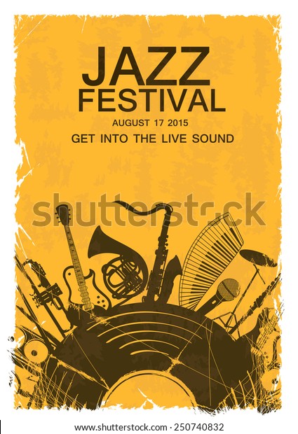 Retro Illustration Musical Instruments Vinyl Record Stock Vector ...