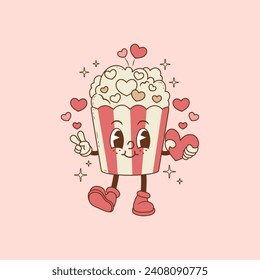 retro illustration of popcorn with hearts for lovers