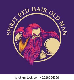 retro illustration red hair old man for tshirt design, badge design character