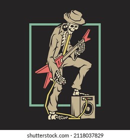 Retro illustration of skeleton guitarist