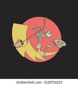 Retro illustration of skeleton riding a lightning