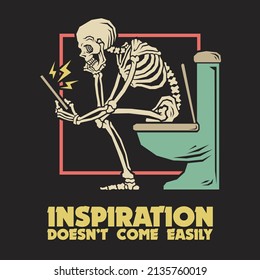 Retro illustration of skeleton sitting on the toilet