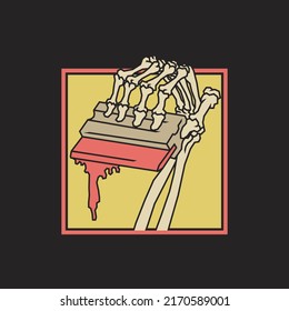 retro illustration of skull hand holding a rubber squeegee