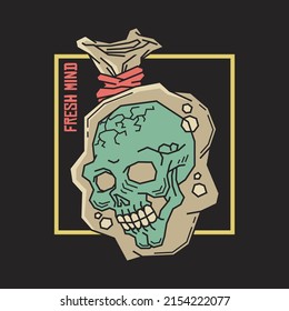 Retro illustration of skull head wrapped inside plastic bottle