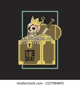 Retro illustration of skull inside treasure chest