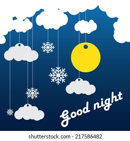 Retro illustration of a smiling moon wishing good night. EPS10 vector.