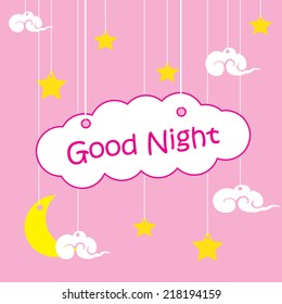 Retro illustration of a smiling moon wishing good night. EPS10 vector.