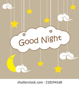 Retro illustration of a smiling moon wishing good night. EPS10 vector.