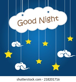 Retro illustration of a smiling moon wishing good night. EPS10 vector.