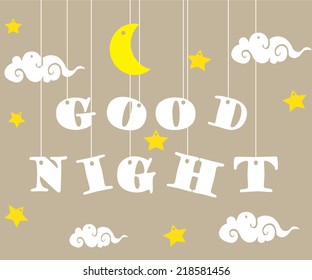 Retro illustration of a smiling moon wishing good night. EPS10 vector.