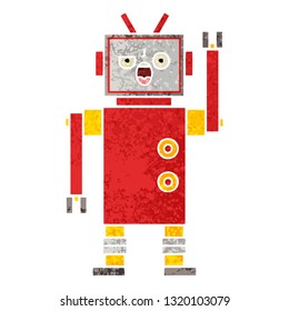 retro illustration style cartoon of a angry robot