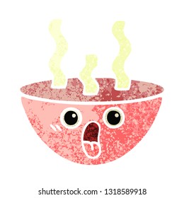 retro illustration style cartoon of a bowl of hot soup