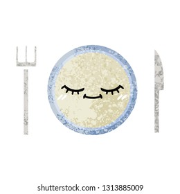 retro illustration style cartoon of a dinner plate