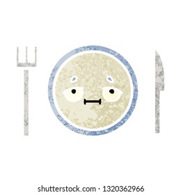 retro illustration style cartoon of a dinner plate