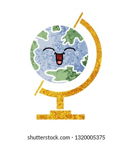 retro illustration style cartoon of a globe of the world