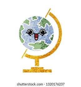 retro illustration style cartoon of a globe of the world