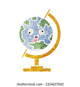 retro illustration style cartoon of a globe of the world