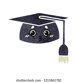 retro illustration style cartoon of a graduation hat