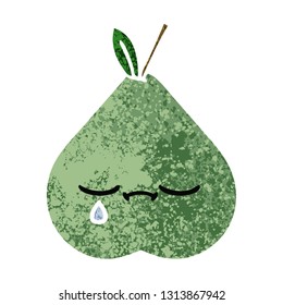 retro illustration style cartoon of a green pear