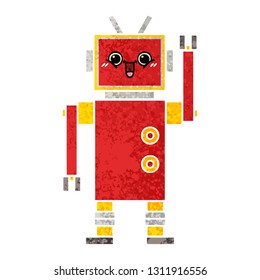 retro illustration style cartoon of a happy robot