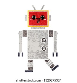 retro illustration style cartoon of a happy robot