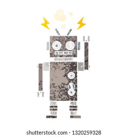 retro illustration style cartoon of a malfunctioning robot