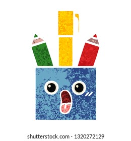 retro illustration style cartoon of a pencil pot