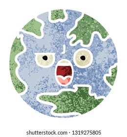retro illustration style cartoon of a planet earth