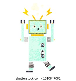 retro illustration style cartoon of a robot