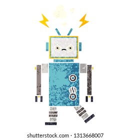 retro illustration style cartoon of a robot
