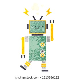 retro illustration style cartoon of a robot