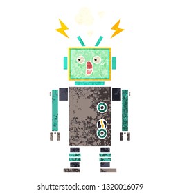 retro illustration style cartoon of a robot