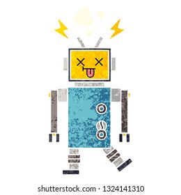 retro illustration style cartoon of a robot malfunction